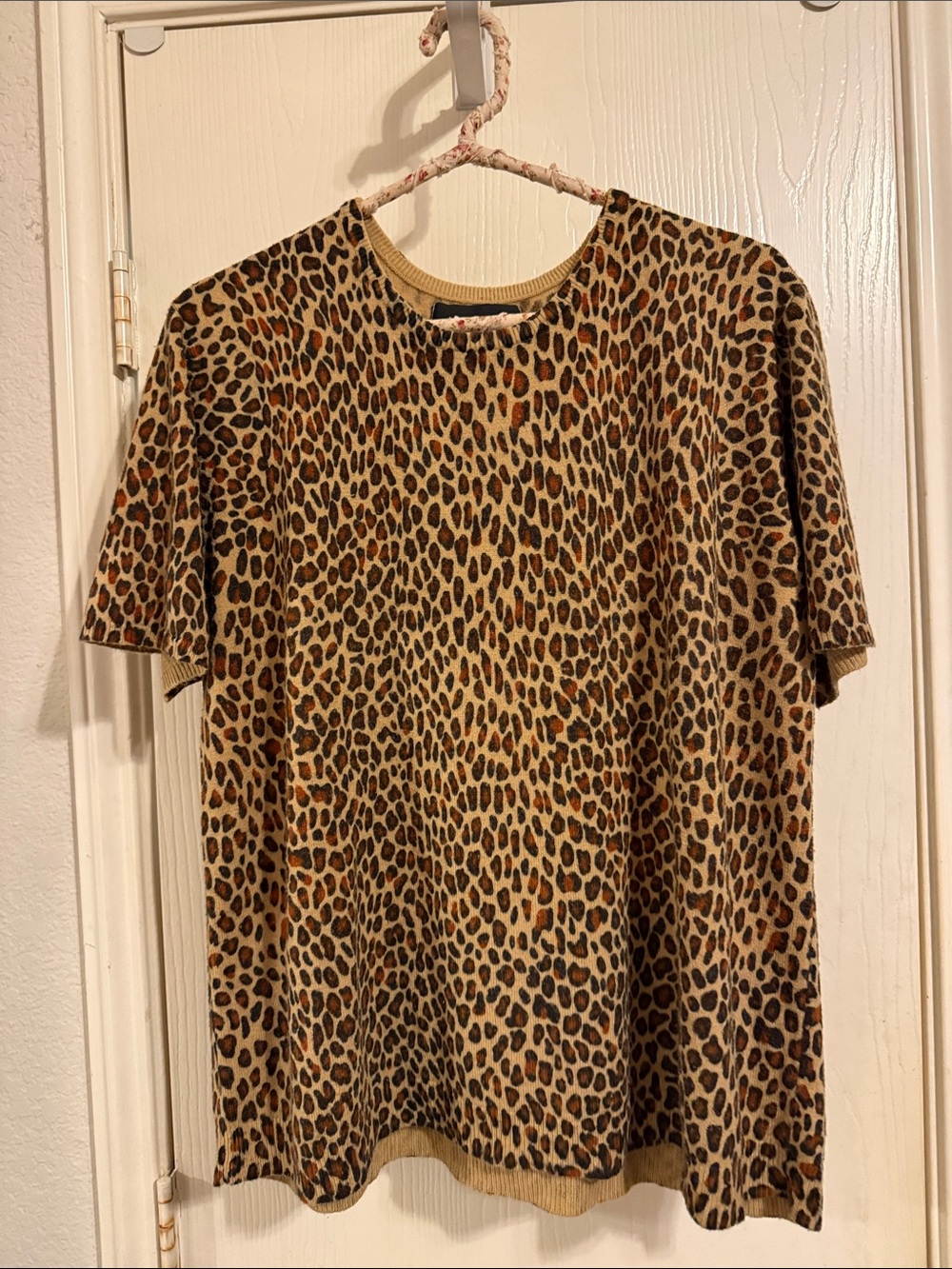 Sag Harbor Leopard Print Short Sleeve knit  Tee - Tan, Brown, Black
